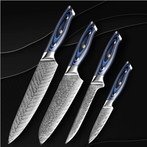 Letcase 4-piece Damascus Steel Japanese Knife Set (Best Damascus Knife Set)