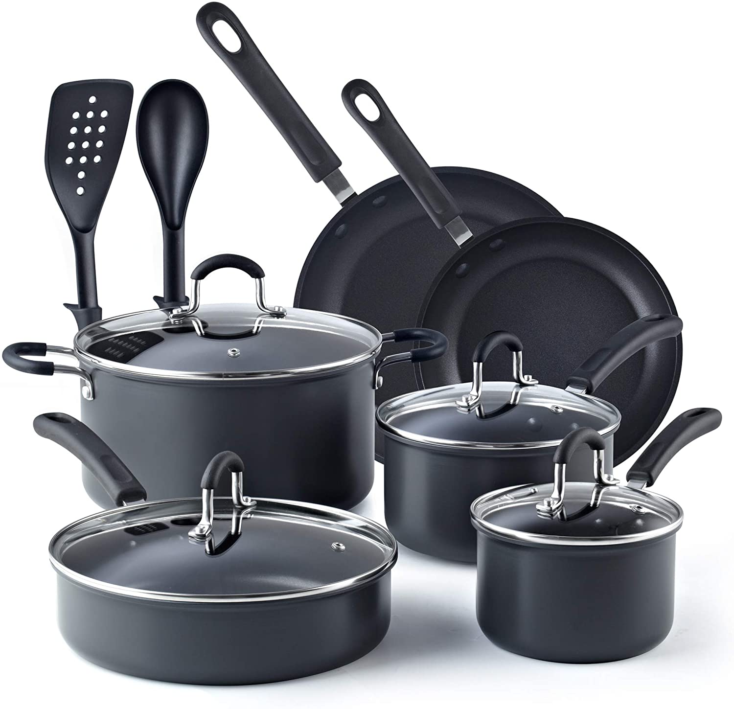 Cook N Home, Black 12-Piece Nonstick Hard Anodized Cookware Set