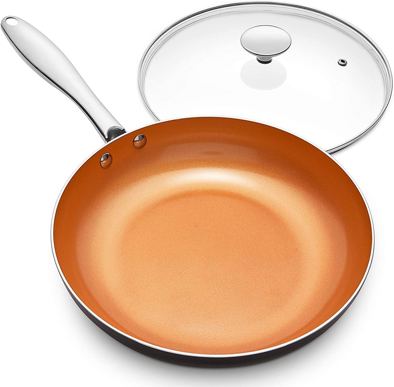 MICHELANGELO 12 Inch Nonstick Copper Frying Pan with Lid 