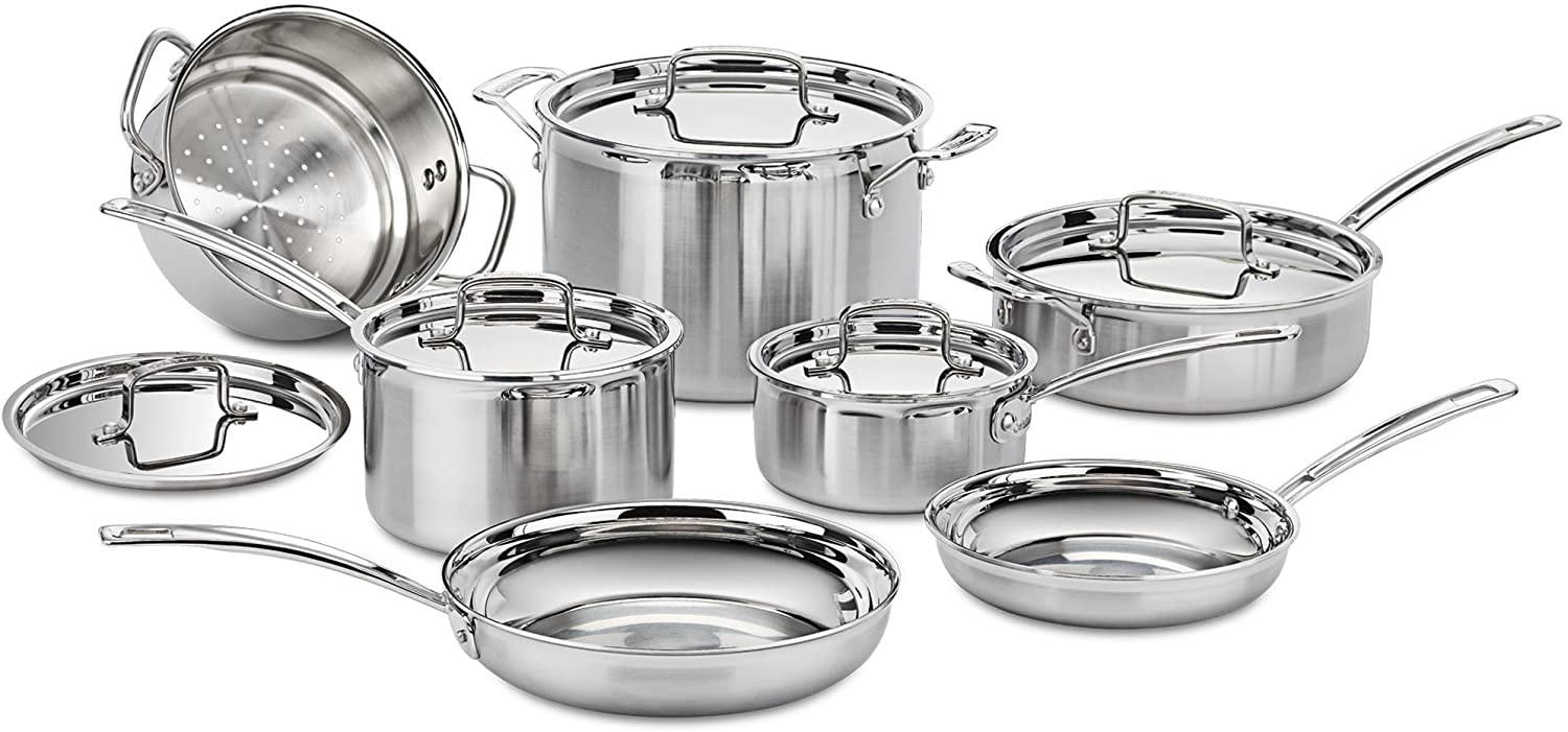 All Clad D3 Tri-Ply Stainless Steel Cookware Set With Tempered Glass Lids