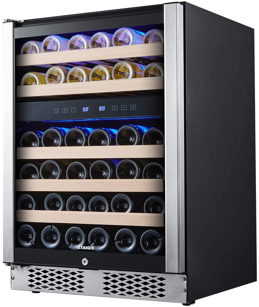 STAIGIS Wine Refrigerator 24 Inch Wine Cooler with Stainless Steel Frame Glass Front Door