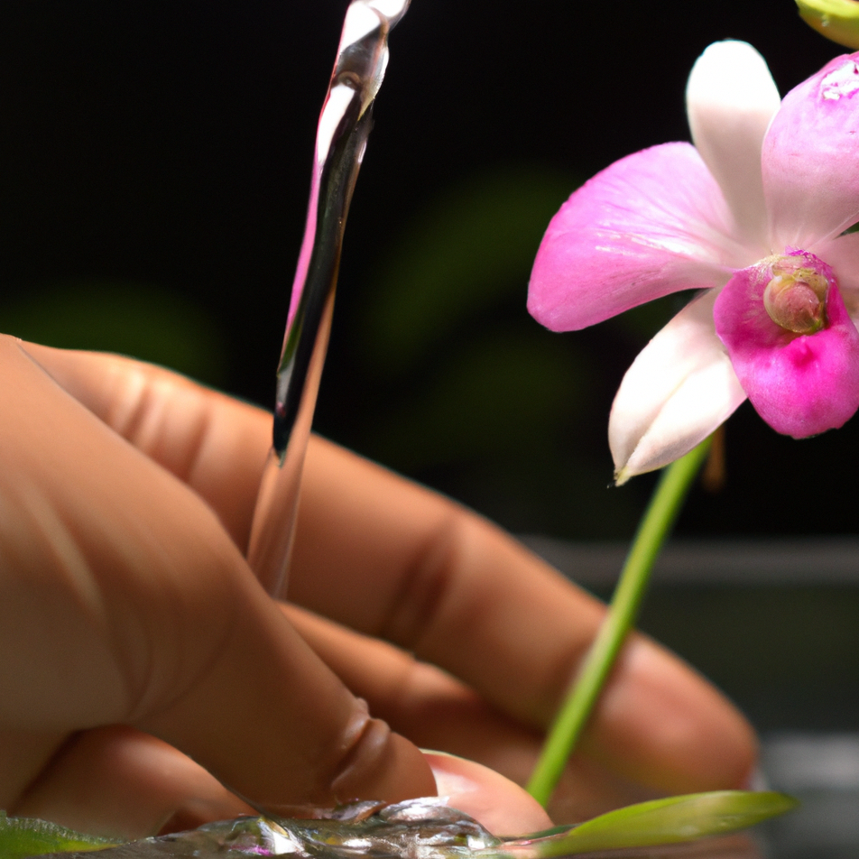 giving water to orchid