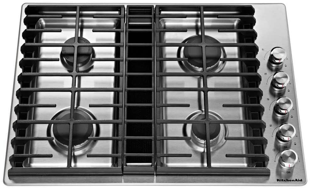 KitchenAid 30” Gas Downdraft Cooktop in Stainless Steel with 4 Burners