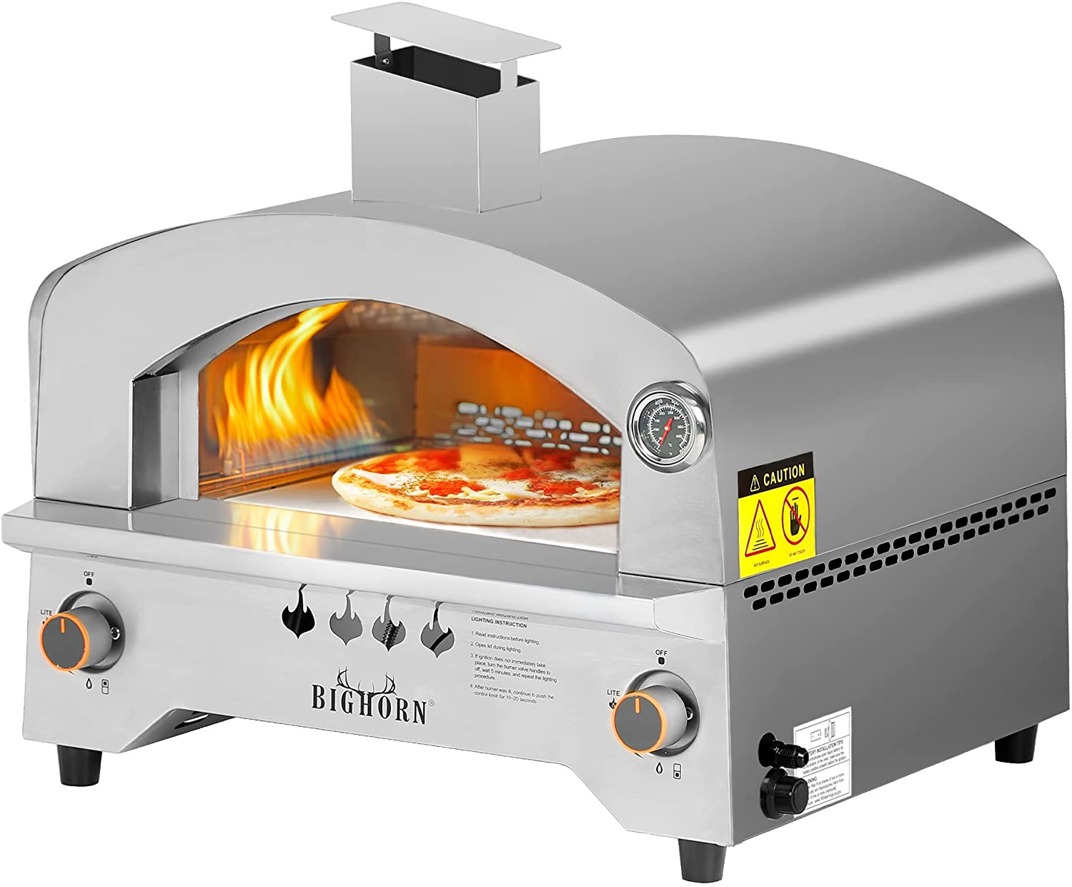 BIG HORN OUTDOORS Gas Pizza Oven, Portable Propane Pizza Oven 