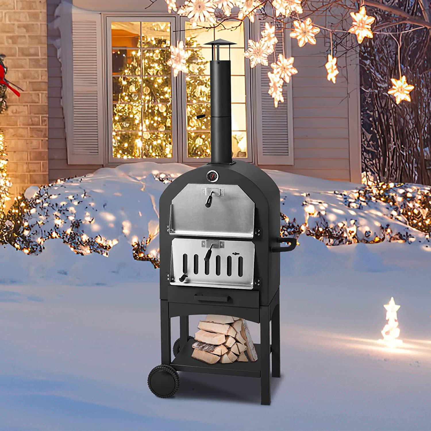 U-MAX Outdoor Pizza Oven Wood Fire with Waterproof Cover