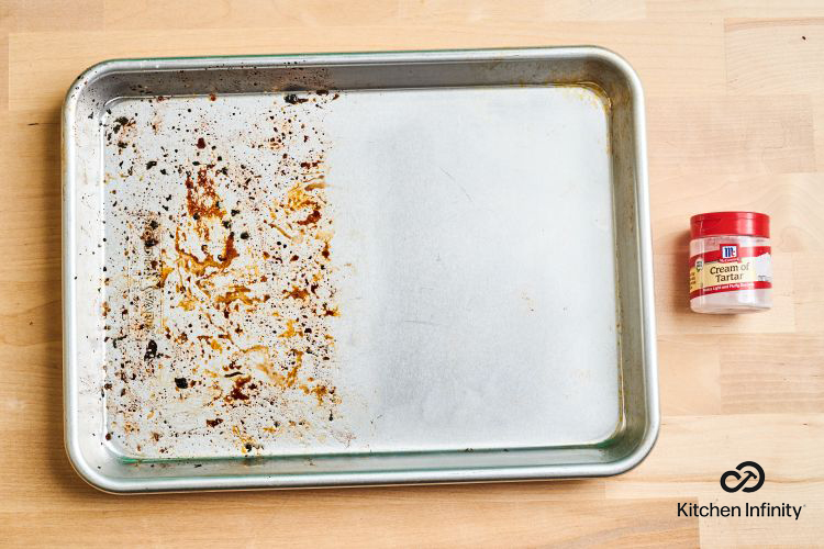 how to remove stains from non-stick cookie sheet