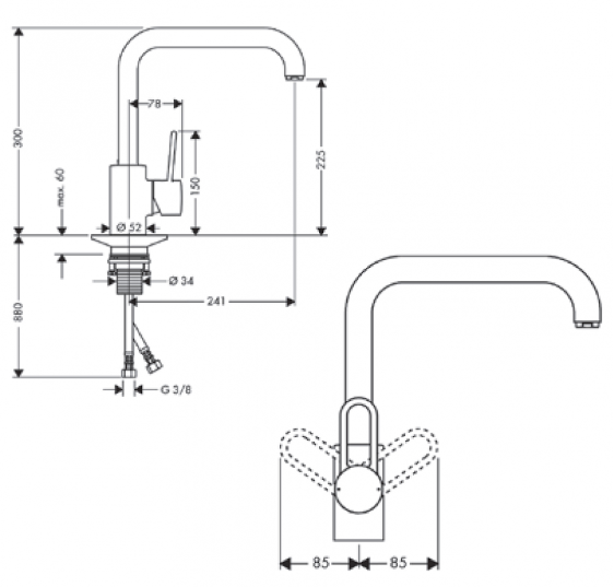 Axor kitchen sink faucet dimensions