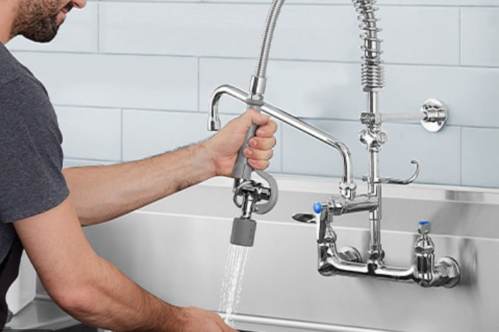 T&S Brass sink faucet in use
