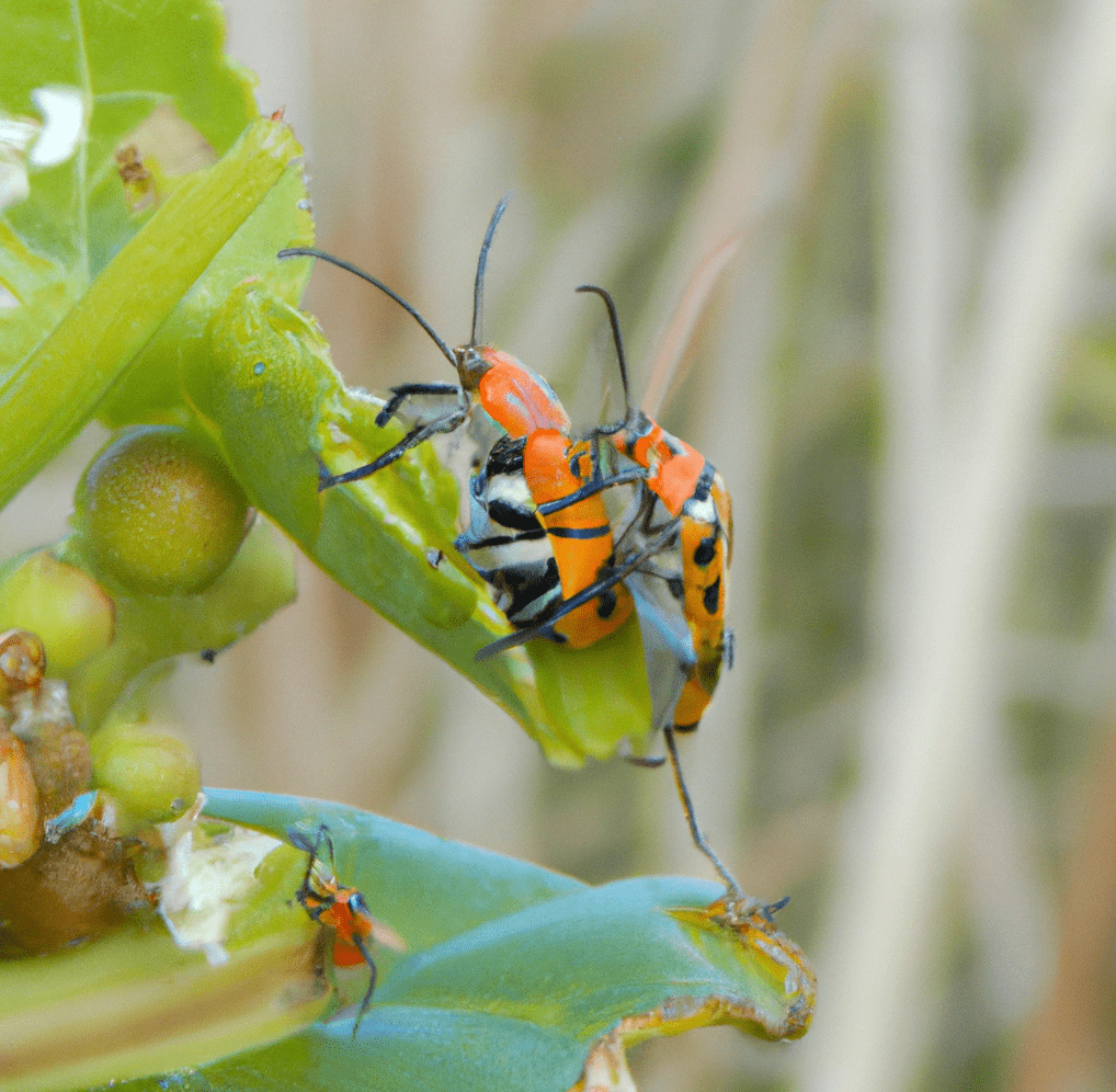three tiny orange love bug in Florida