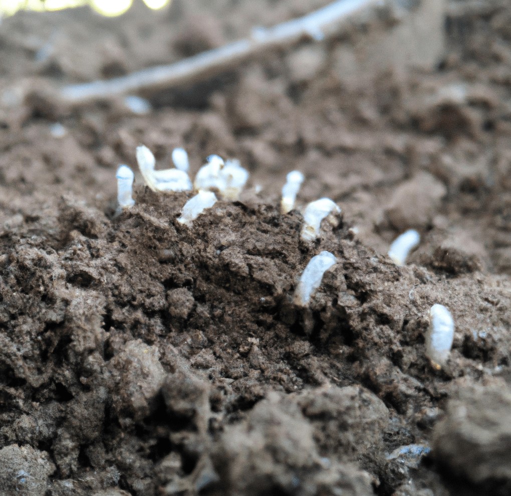 numerous small white bugs on soil