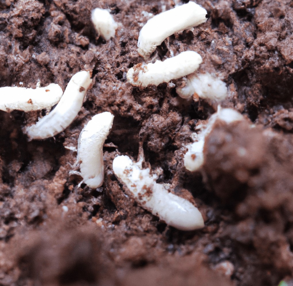 baby white bugs crawling within soil