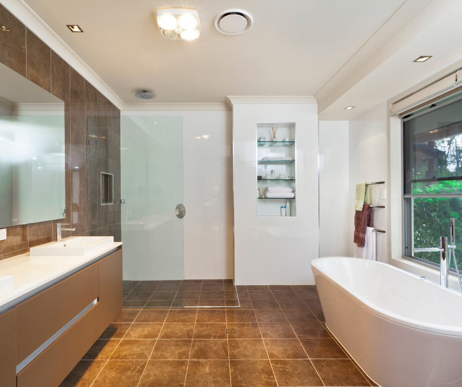 A modern walk in shower with subway tile and easy-to-clean tiles