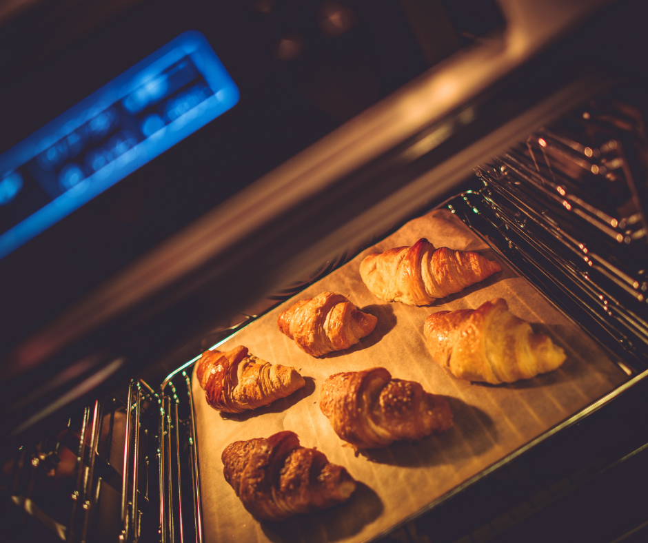 A convection oven with a fan to circulate hot air and a heating element to help food cook faster