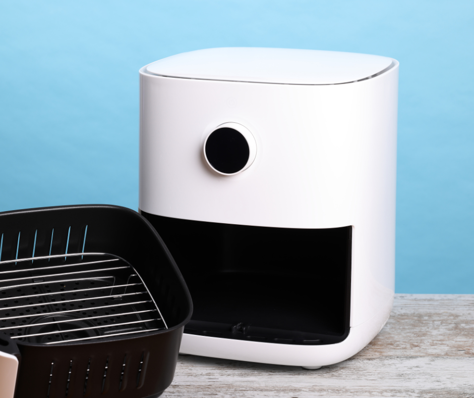 A convection oven with air fryer and removable crumb tray