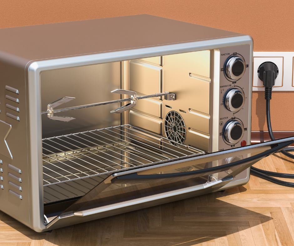 A convection oven with stainless steel exterior and seven cooking modes