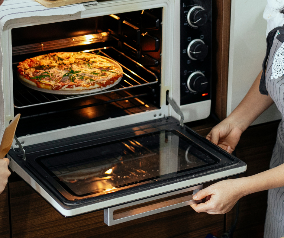 A picture of a convection oven pan used for adapting recipes and cooking techniques.