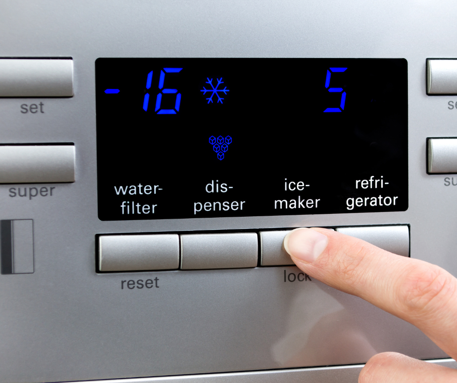 A step-by-step guide to resetting your GE ice maker when it's not working, featuring the GE ice maker not working error message on the display panel.