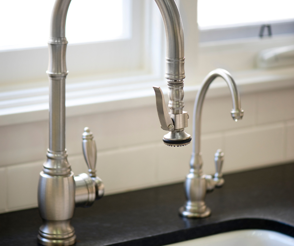 Kitchen faucet with separate handles and voice-activated controls