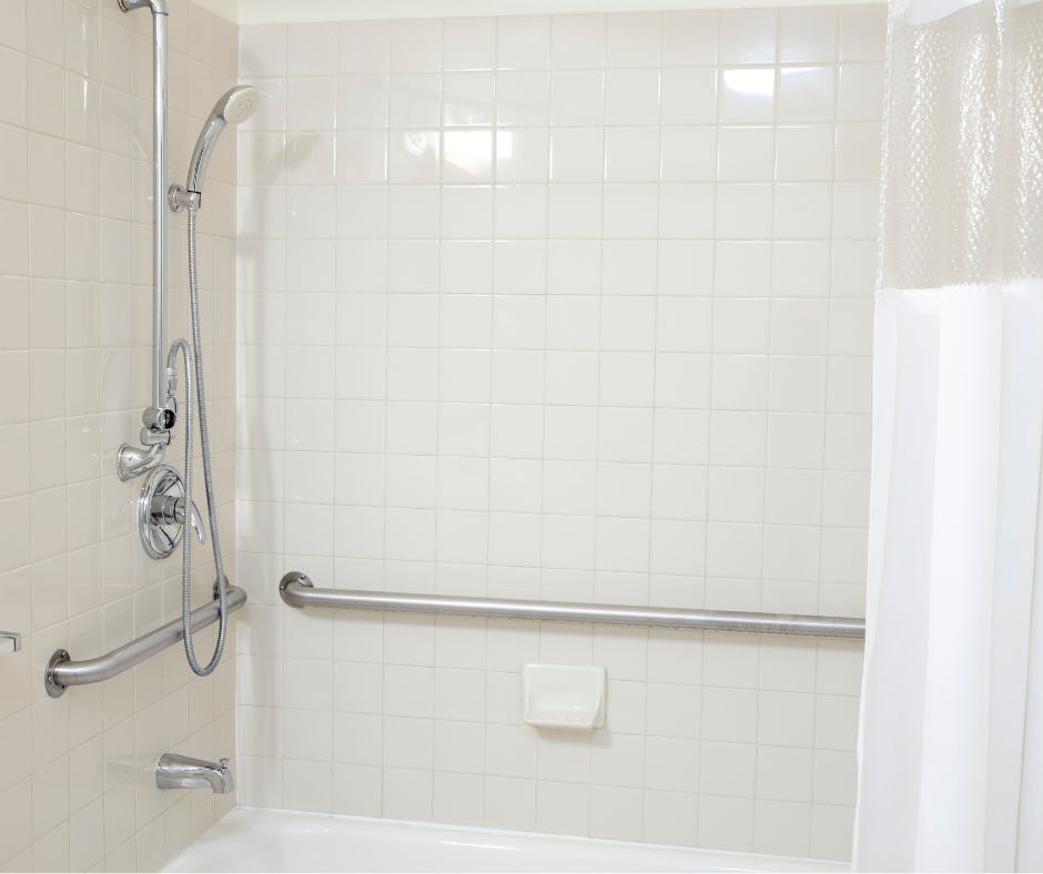 A tub shower combo with grab bars for limited mobility